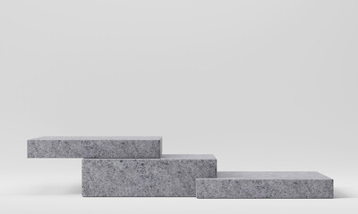 Step concrete podiums on white background. Abstract pedestal scene with geometrical. Scene to show cosmetic products presentation. Mock up design empty space. 3d render..