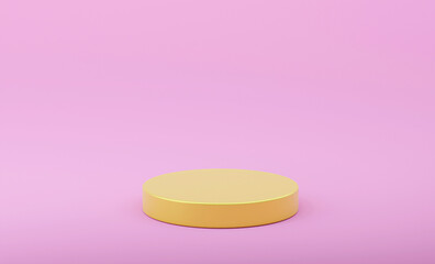 Yellow podiums on abstract minimalistic backdrop. Geometric shapes for modern pedestal exhibiting cosmetics. Empty space mockup for design with a studio platform template. 3D render