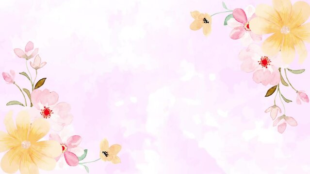 Watercolor flower appearing composition. Leaves and flowers grow and bloom. Dynamic and bright pattern. Valentine's Day, Mother's Day, Weddings, and Women's Day background loop video animation