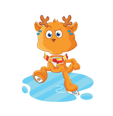 fawn ice skiing cartoon. character mascot vector