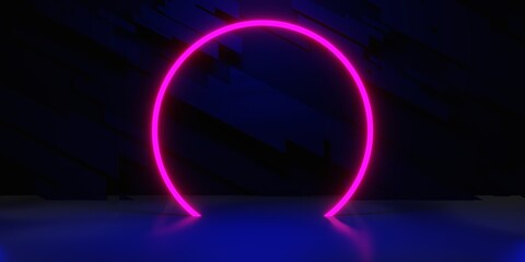 3d illustration rendering of futuristic cyberpunk city, gaming wallpaper scifi background, a esports gamer vs banner sign of neon glow, versus player challenge © issaronow