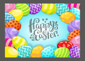 Card with bright Easter eggs and Happy Easter lettering