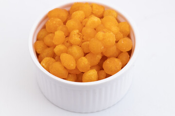 Besan Boondi Also Called Buniya, Boondia, Boondiya, Bunia Are Famous Traditional Mithai Offered to Hindu God As Prasadam Or Served On Festivals Like Diwali, Holi Navaratra, Hanuman Jayanti, Ram Navami