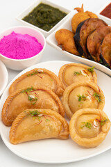 Chandrakala And Gujiya Mithai Also Called Suryakala, Gujia, Pirukiya, Pirukia, Pedakiya, Karanji, Basundi, Gughra Is Made Of Suji Ghee, Mawa Khoya Chasni Mava Khoa On Deepawali, Teez, Holi, Teej