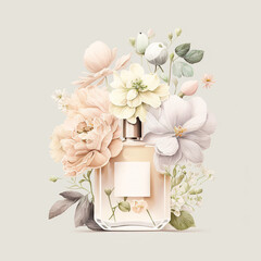 Poster of a fragrance with flowers in pastel - generated by Generative AI
