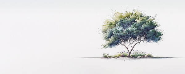 Tree with copy space - Summer - Watercolor - Generative AI Art