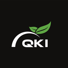 QKI letter nature logo design on black background. QKI creative initials letter leaf logo concept. QKI letter design.
