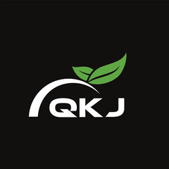 QKJ letter nature logo design on black background. QKJ creative initials letter leaf logo concept. QKJ letter design.