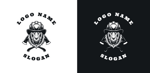 Fototapeta premium Lion Firefighter Graphic Logo Design