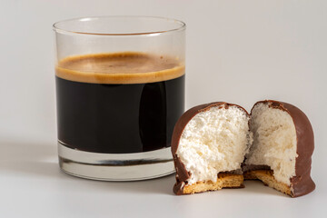 Israeli winter dessert Krembo (chocolate covered marshmallow and cookie) for coffee drinking.