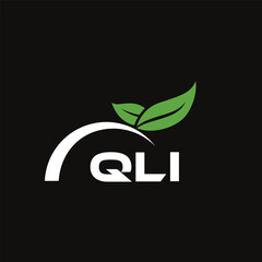 Fototapeta premium QLI letter nature logo design on black background. QLI creative initials letter leaf logo concept. QLI letter design.