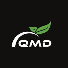 QMD letter nature logo design on black background. QMD creative initials letter leaf logo concept. QMD letter design.
