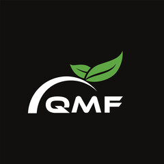 QMF letter nature logo design on black background. QMF creative initials letter leaf logo concept. QMF letter design.