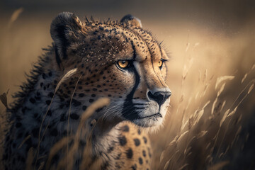 a cheetah stalking prey in the grasslands