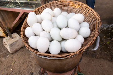 Balut (fertilized duck eggs with embryo within the shell) in the street market of Siem Reap