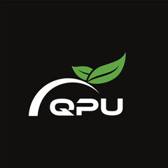 Obraz premium QPU letter nature logo design on black background. QPU creative initials letter leaf logo concept. QPU letter design.