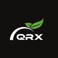 QRX letter nature logo design on black background. QRX creative initials letter leaf logo concept. QRX letter design.