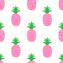 Seamless pattern pink pineapples vector illustration