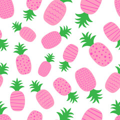 Seamless pattern pink pineapples vector illustration