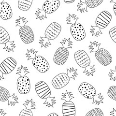 Seamless pattern Pineapples coloring doodle graphic abstract ornament vector illustration