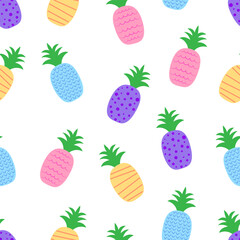 Seamless pattern Pineapples multicolored abstract vector illustration