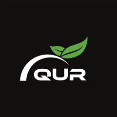 QUR letter nature logo design on black background. QUR creative initials letter leaf logo concept. QUR letter design.