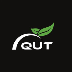 QUT letter nature logo design on black background. QUT creative initials letter leaf logo concept. QUT letter design.
