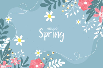 Beautiful spring background with hand drawn flowers