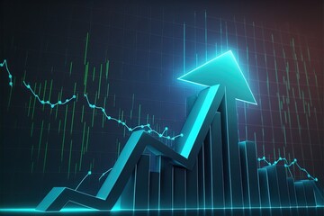 3d Graph showing rise in profits with arrow. Growing graph Business chart Upward trend. Growth success arrow chart Profit growing symbol. Progress bar diagram symbol. Chart increase. Generative AI