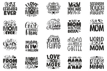 Boho Style Mom Quotes T-shirt And SVG Design Bundle, Vector File. Mom Mama Mummy SVG Quotes T shirt Design Bundle, Vector EPS Editable Files, Can You Download This File - obrazy, fototapety, plakaty