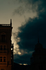 silhouette of architecture on the background of the moon