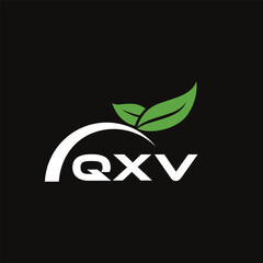 QXV letter nature logo design on black background. QXV creative initials letter leaf logo concept. QXV letter design.