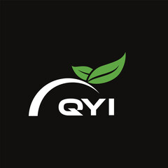 QYI letter nature logo design on black background. QYI creative initials letter leaf logo concept. QYI letter design.