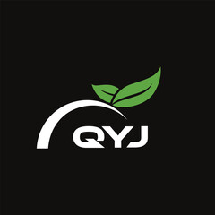 Fototapeta premium QYJ letter nature logo design on black background. QYJ creative initials letter leaf logo concept. QYJ letter design.
