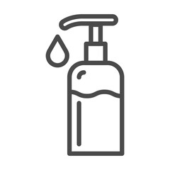 alcohol gel bottle pump with drop, simple thin line icon