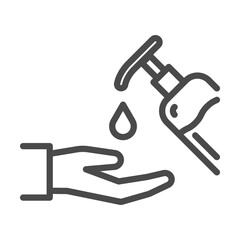 illustration of a hand and a gel drop, simple thin line icon