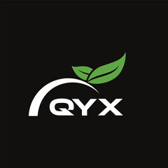 QYX letter nature logo design on black background. QYX creative initials letter leaf logo concept. QYX letter design.
