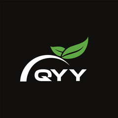 QYY letter nature logo design on black background. QYY creative initials letter leaf logo concept. QYY letter design.