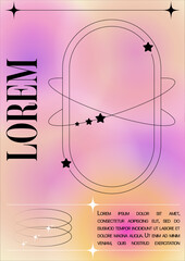 Modern blurred gradient poster in trendy 90s, 00s psychedelic style with geometric shapes. Y2K aesthetic. Poster template for social media posts, digital marketing, sales promotion.
