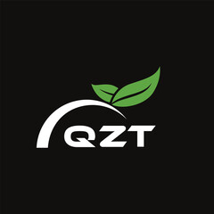 QZT letter nature logo design on black background. QZT creative initials letter leaf logo concept. QZT letter design.