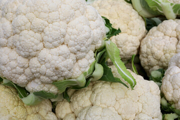 organic and fresh cauliflower on the market stall
