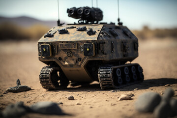 an unmanned ground vehicle in a military training exercise, demonstrating the use of robotics - obrazy, fototapety, plakaty