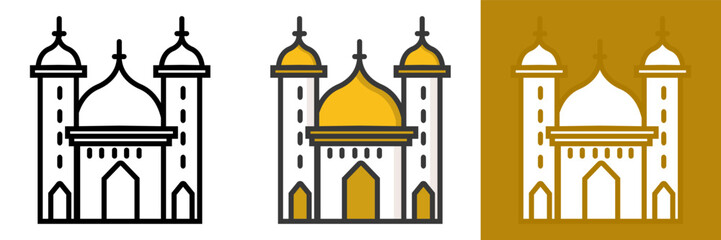 Mosque Icon Set - Vector Illustration Collection of Islamic Architecture Symbols