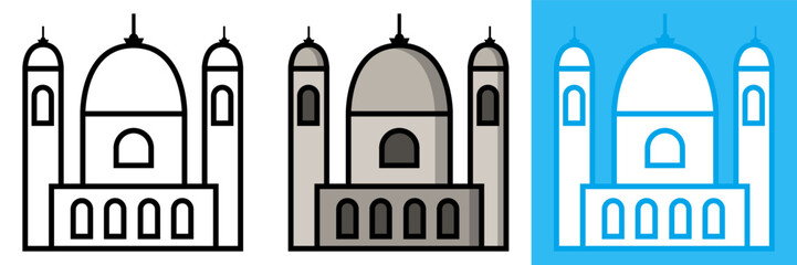 Mosque Icon Set - Vector Illustration Collection of Islamic Architecture Symbols