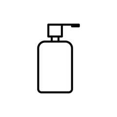 Soap dispenser: bottle with pump. Thin line icon. Simple packaging for beauty product. Modern vector illustration.