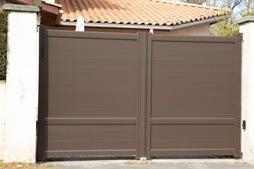 modern brown gate of home aluminum portal double leaves suburb door in house