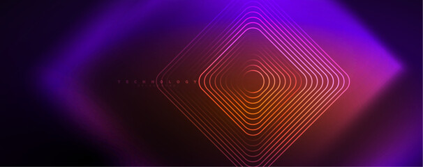 Fototapeta premium Neon glowing techno lines, hi-tech futuristic abstract background template. Vector illustration for wallpaper, banner, background, leaflet, catalog, cover, flyer
