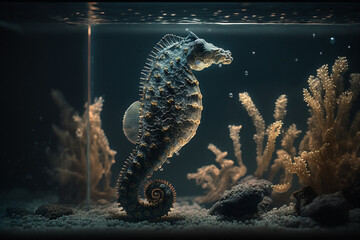 A single seahorse in an aquarium, showcasing the wonders of marine life