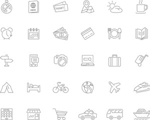 Travel icon set - linear style icons. Editable stroke. Vector