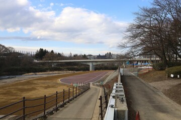 Sendai, Miyagi, Japan, February 2023. Scenery around the bridge over the Hirose River.
